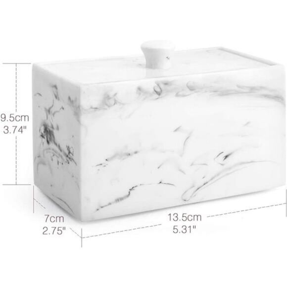 Cotton Swab Holder, Resin Cotton Ball Canister w/ Lid, 2 Compartment Dispenser - Picture 2 of 5